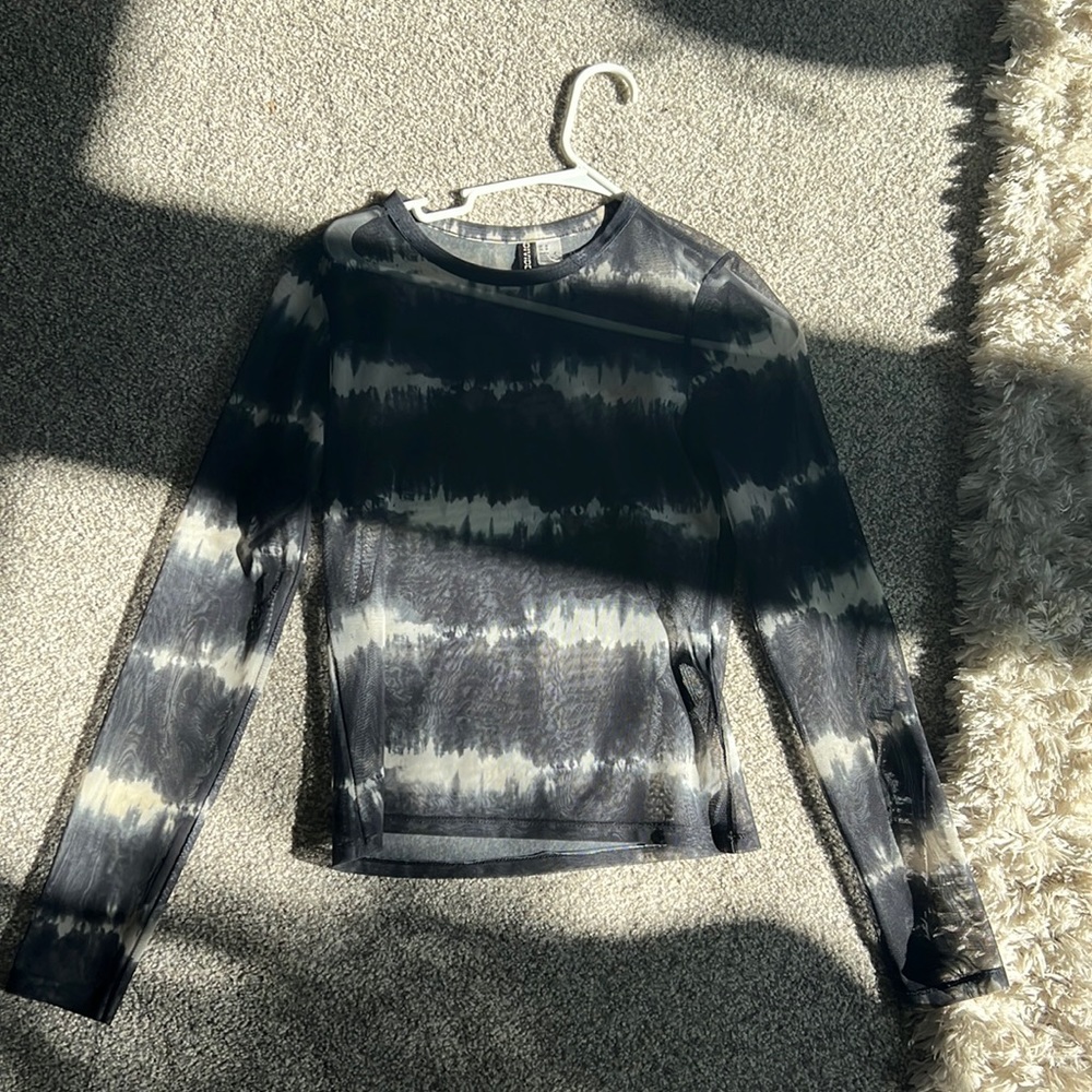 Black white sheer long sleeve top
